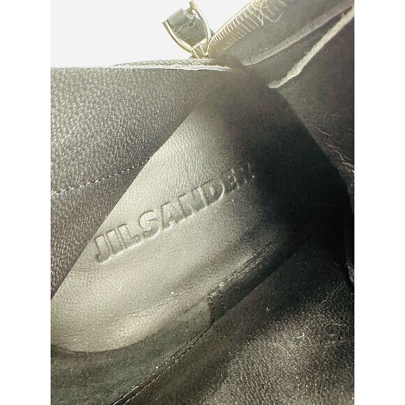Jil Sander Black Leather Lace-Up Block Heel Ankle Boots EU 40 Classic Edgy Style - Picture 10 of 11